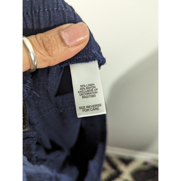 Versona EUC Navy Wide Leg Linen Blend Pull On Pants Women Size XL - Picture 6 of 6